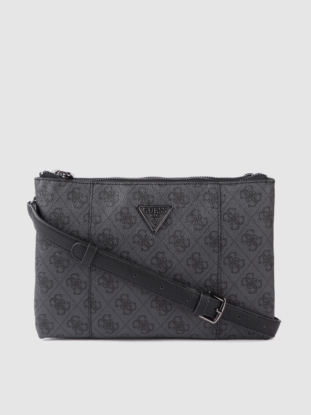 GUESS Charcoal Grey Checked & Brand Logo Print Structured Sling Bag Detachable Sling Strap
GUESS Charcoal Grey Checked & Brand Logo Print Structured Sling Bag Detachable Sling Strap