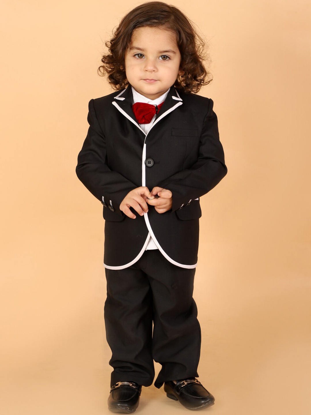 KID1 Boys Black & White Solid Single-Breasted Suits