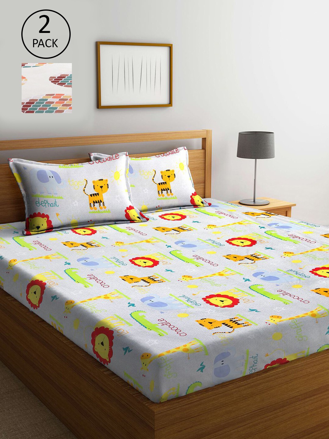KLOTTHE Cream-Coloured & Grey Cartoon Characters 210 TC 2 King Bedsheet with 4 Pillow Covers
KLOTTHE Cream-Coloured & Grey Cartoon Characters 210 TC 2 King Bedsheet with 4 Pillow Covers