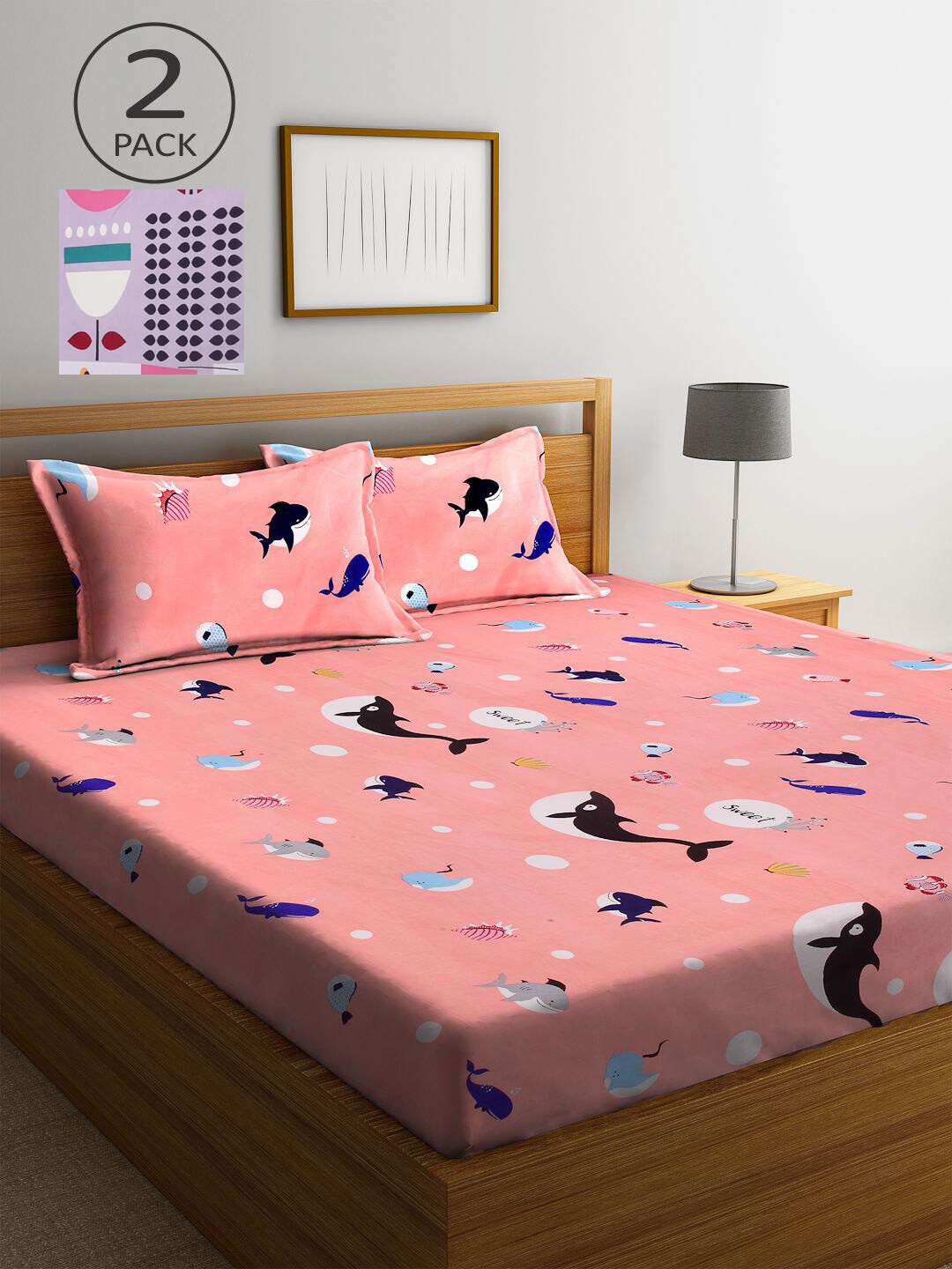KLOTTHE Peach-Coloured & Lavender Printed 210 TC 2 King Bedsheets with 4 Pillow Covers
KLOTTHE Peach-Coloured & Lavender Printed 210 TC 2 King Bedsheets with 4 Pillow Covers