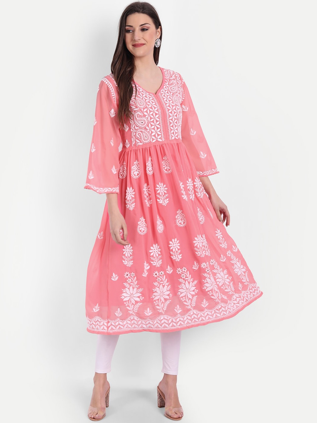 Indiankala4u Women Pink Chikankari Embroidered Fit & Flare Georgette Mukaish Work Kurta
Indiankala4u Women Pink Chikankari Embroidered Fit & Flare Georgette Mukaish Work Kurta