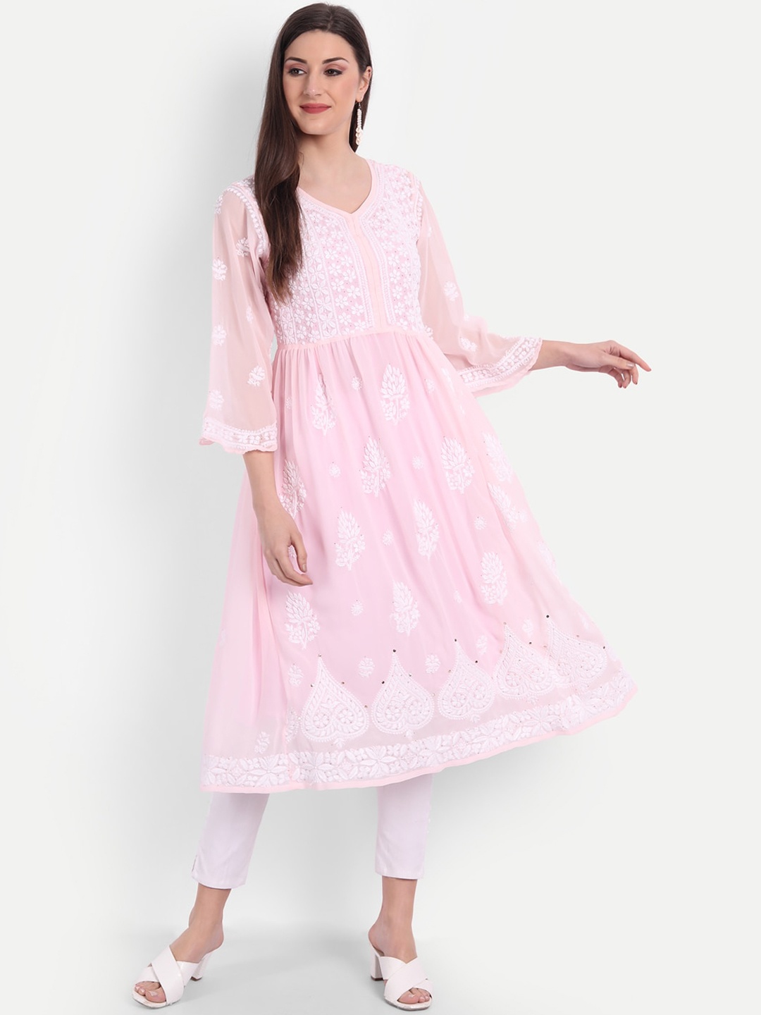 Indiankala4u Women Pink Ethnic Motifs Embroidered Chikankari Georgette Anarkali Kurta
Indiankala4u Women Pink Ethnic Motifs Embroidered Chikankari Georgette Anarkali Kurta