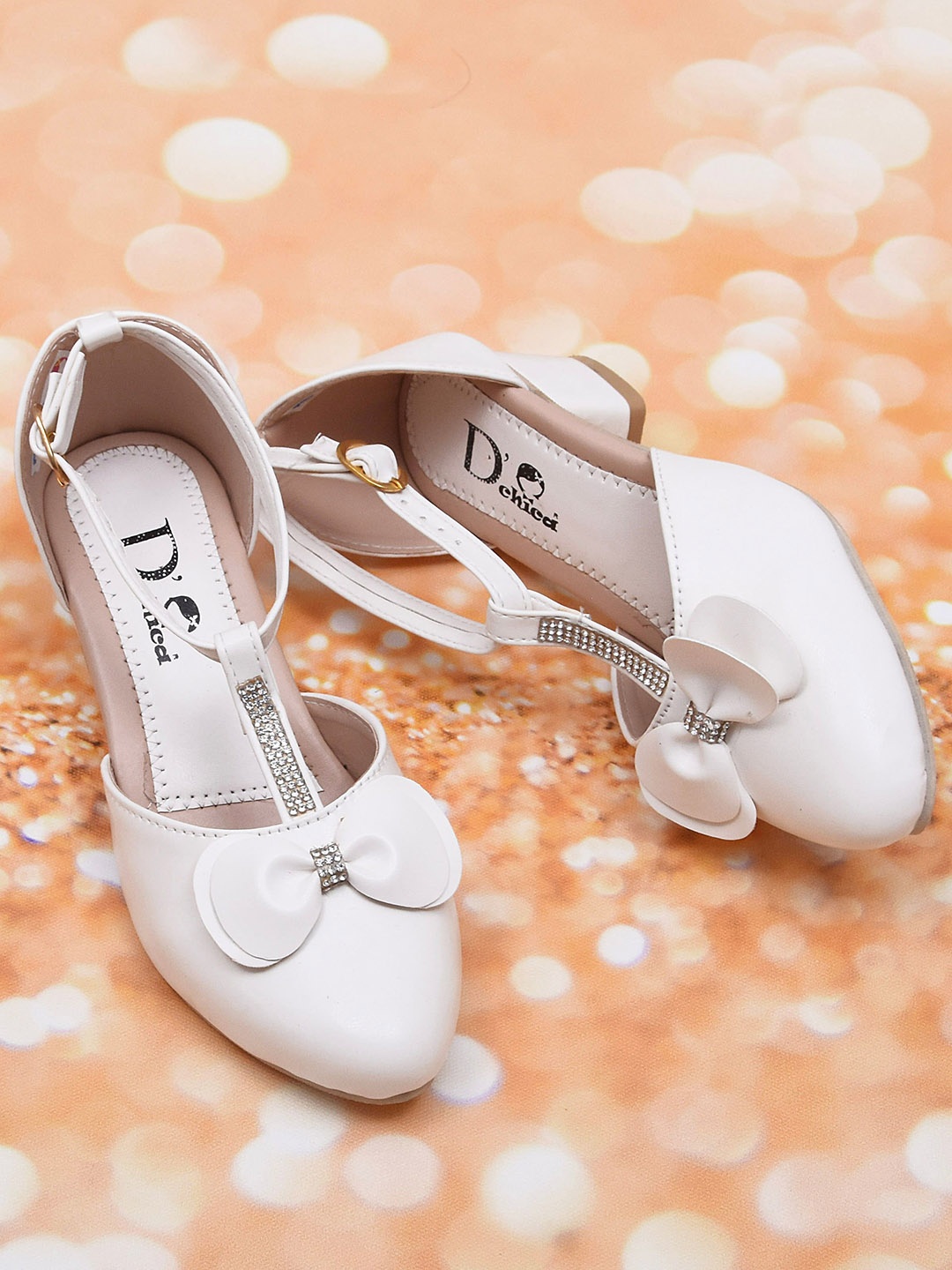 DChica Girls White Party Block Pumps with Bows