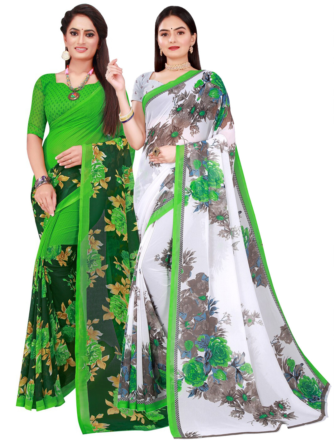 KALINI Set of 2 Pure Georgette Saree, Green
KALINI Set of 2 Pure Georgette Saree, Green