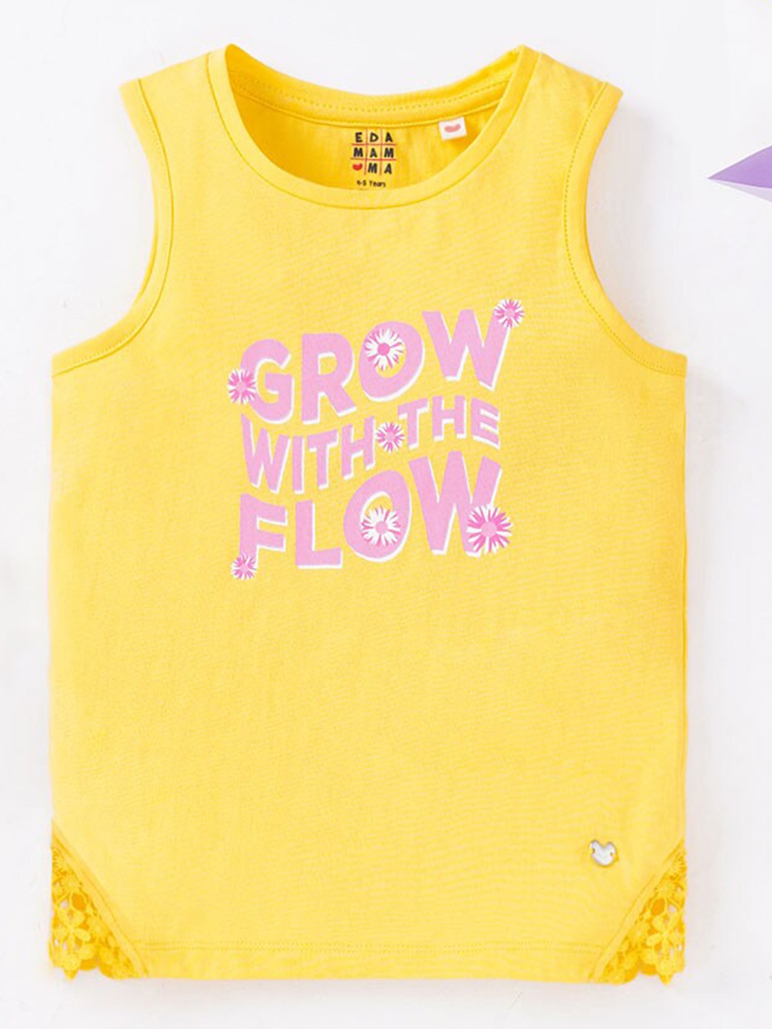 Ed-a-Mamma Girls Yellow Typography Printed T-shirt