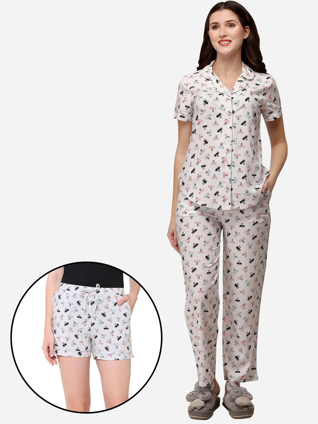 Soie Women Pack Of 2 White & Blue Printed Night Suit
Soie Women Pack Of 2 White & Blue Printed Night Suit