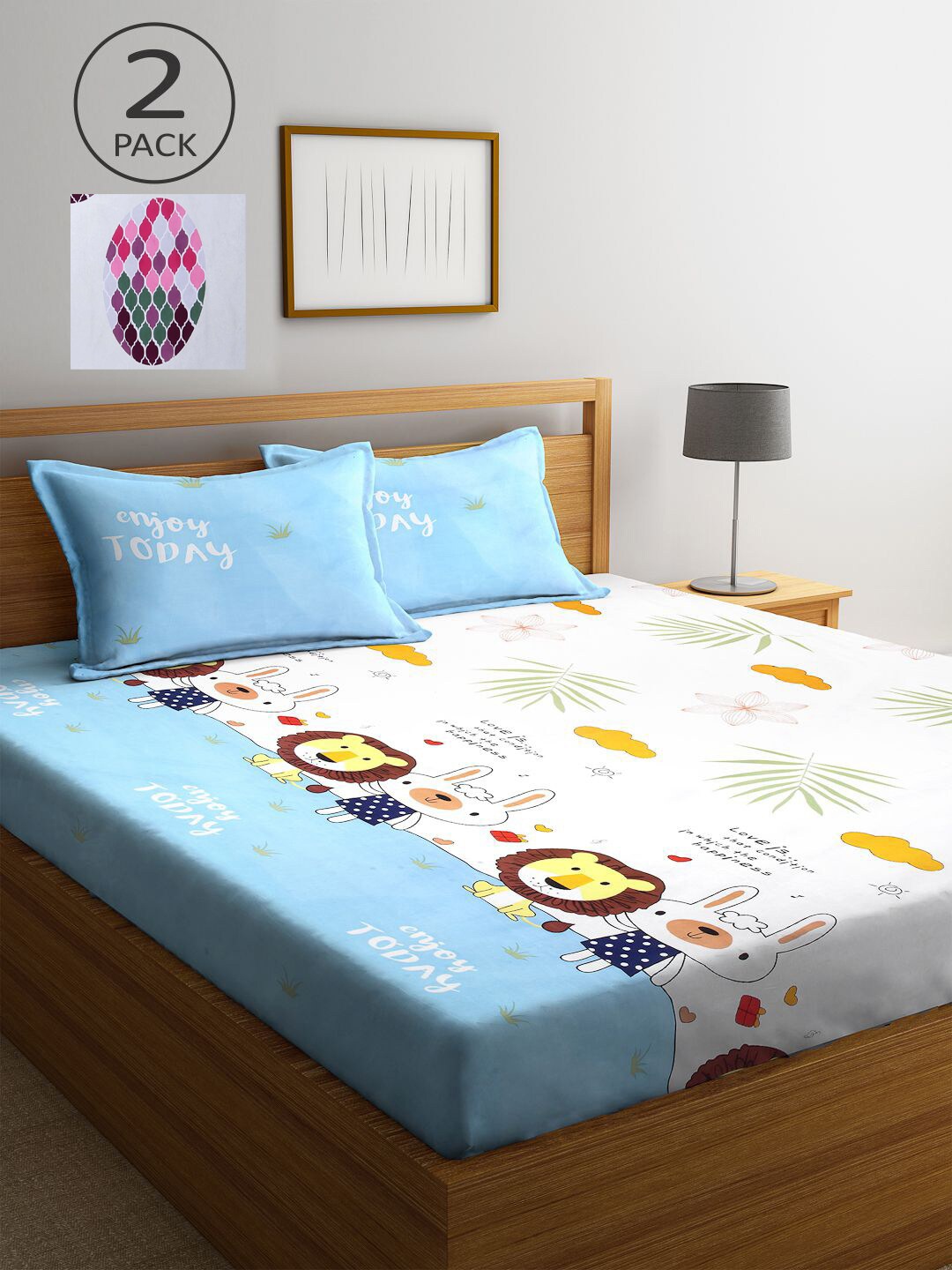 KLOTTHE Blue & Pink Cartoon Characters 210 TC 2 King Bedsheet with 4 Pillow Covers
KLOTTHE Blue & Pink Cartoon Characters 210 TC 2 King Bedsheet with 4 Pillow Covers