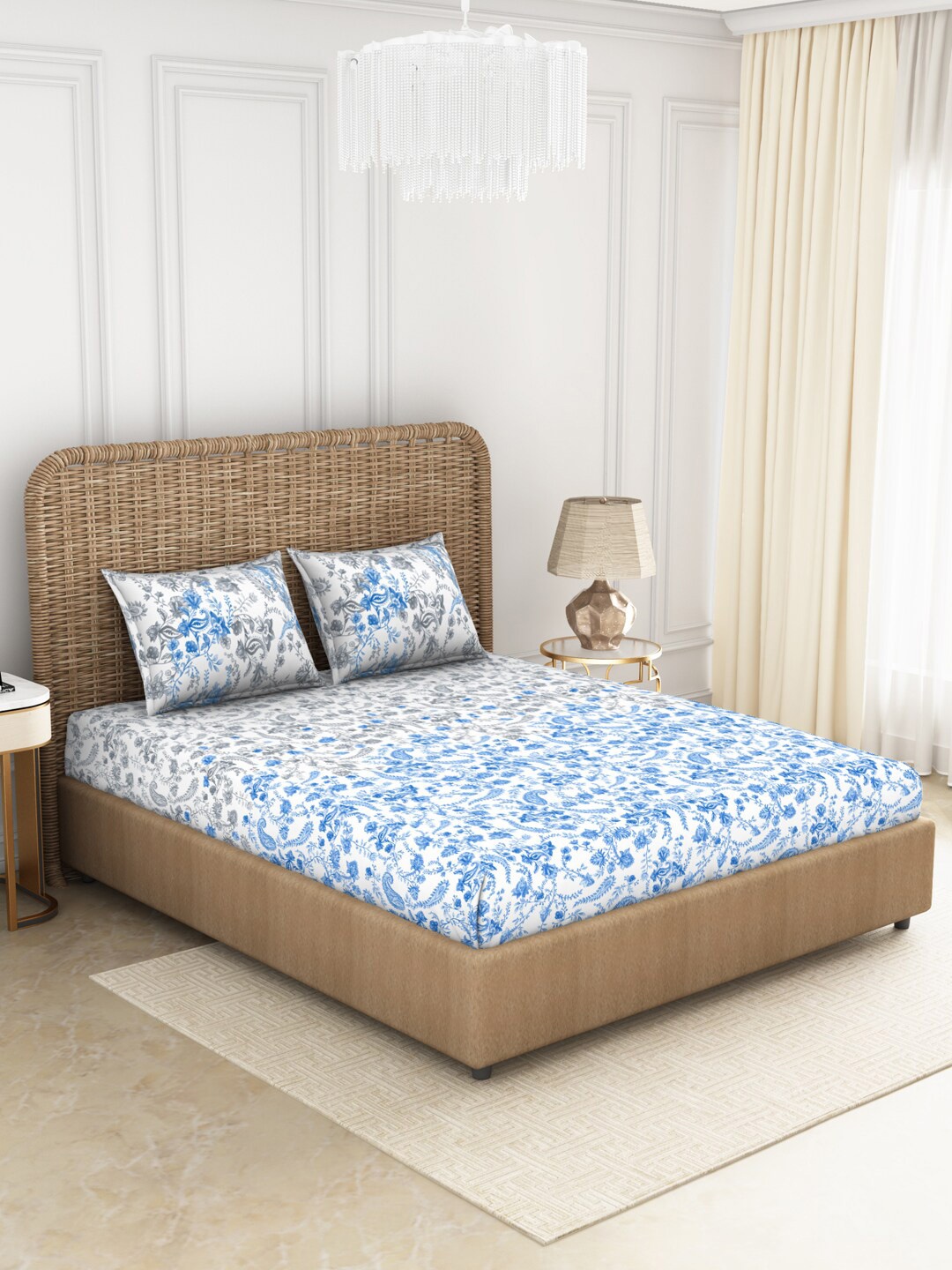 SPACES Blue & White Floral 144 TC Queen Size Cotton Bedsheet with 2 Pillow Covers
SPACES Blue & White Floral 144 TC Queen Size Cotton Bedsheet with 2 Pillow Covers