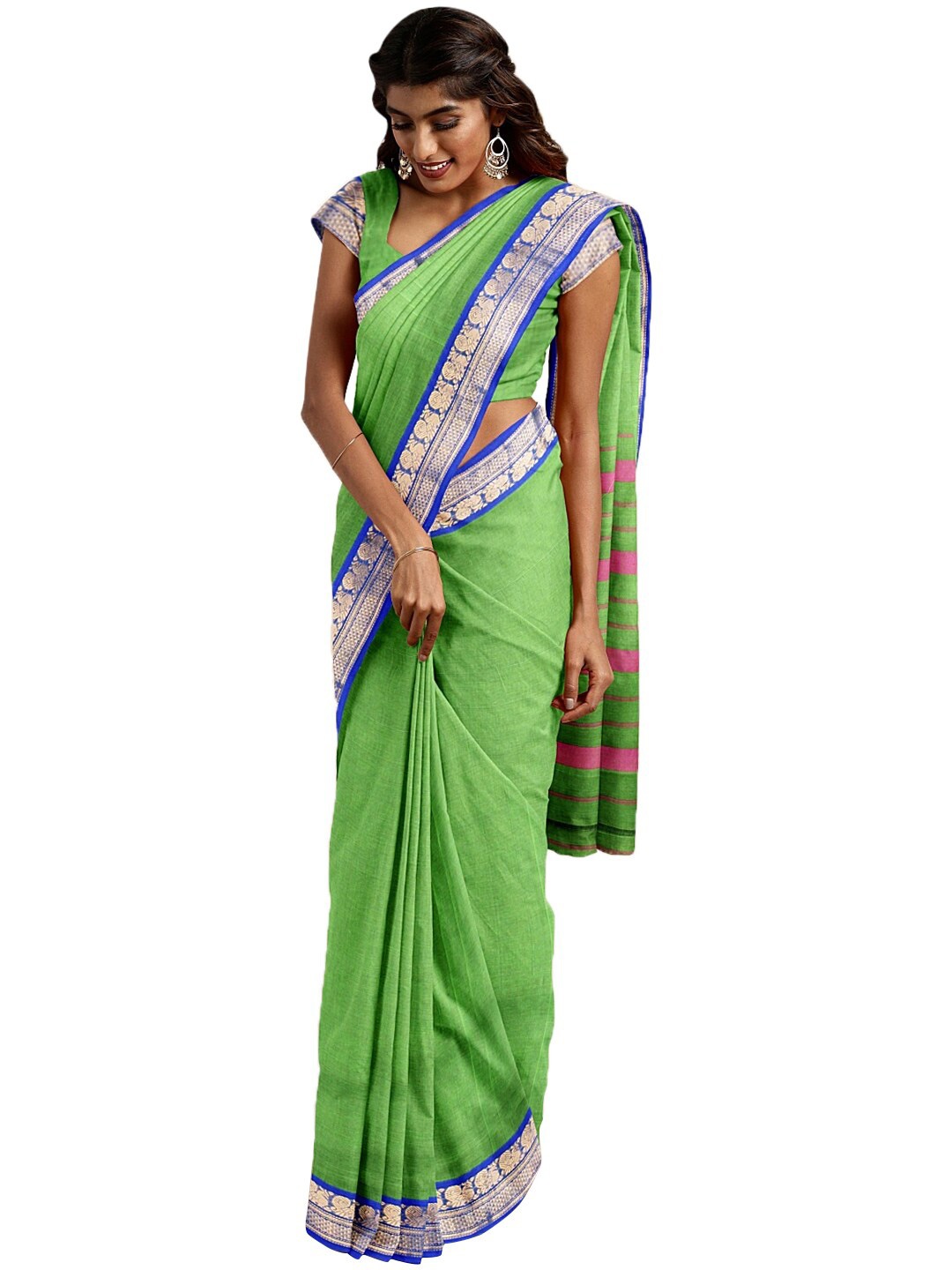 KALINI Green & Blue Pure Cotton Venkatgiri Saree