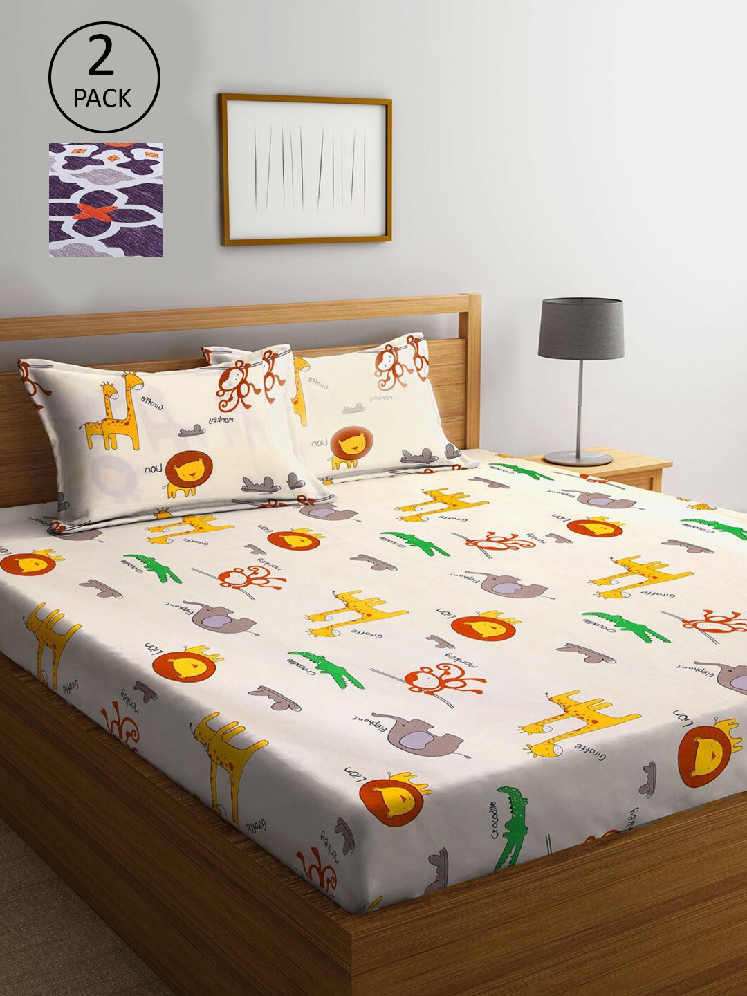 KLOTTHE Set Of 2 Cartoon Characters 300 TC King Bedsheet with 4 Pillow Covers, Cream
KLOTTHE Set Of 2 Cartoon Characters 300 TC King Bedsheet with 4 Pillow Covers, Cream