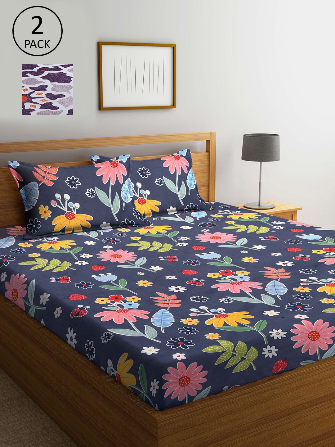 KLOTTHE Yellow & Navy Blue Floral Printed 210 TC 2 King Bedsheets with 4 Pillow Covers
KLOTTHE Yellow & Navy Blue Floral Printed 210 TC 2 King Bedsheets with 4 Pillow Covers