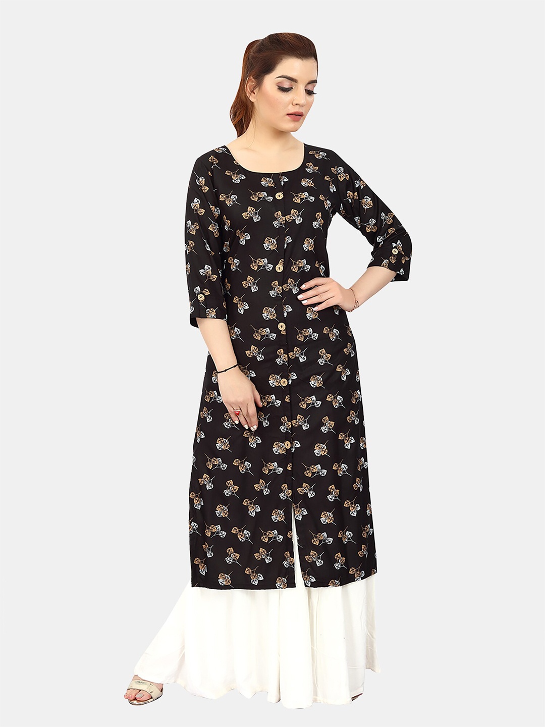 FEMMIBELLA Women Floral Printed Floral Kurta, Black