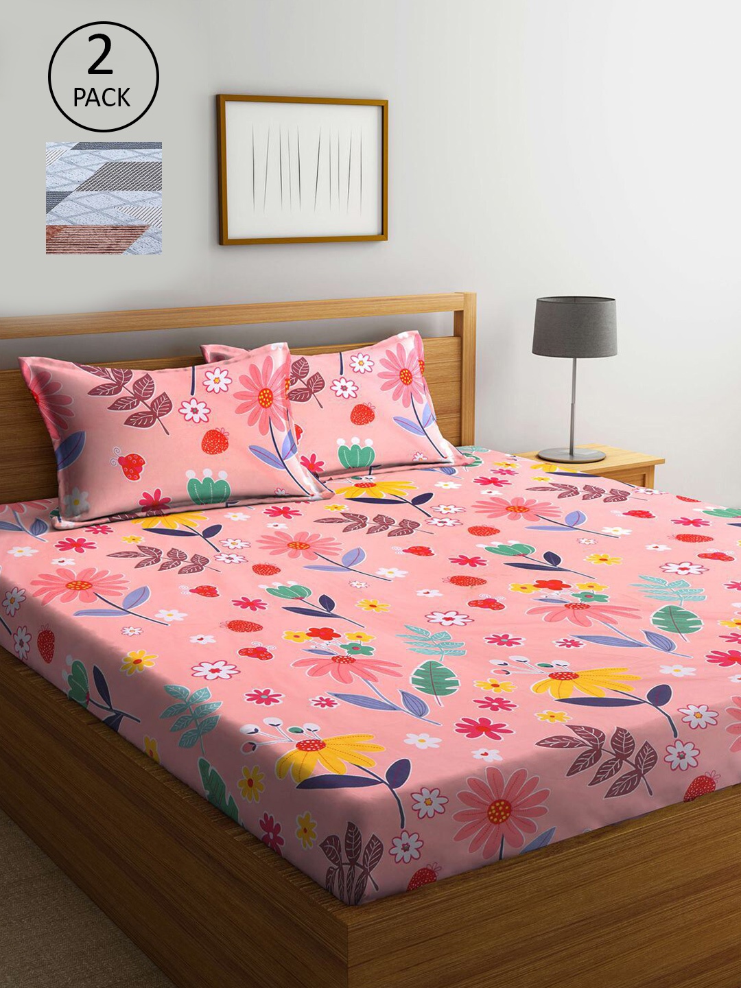 KLOTTHE Peach-Coloured & Grey Floral 210 TC Set Of 2 King Bedsheet with 4 Pillow Covers
KLOTTHE Peach-Coloured & Grey Floral 210 TC Set Of 2 King Bedsheet with 4 Pillow Covers