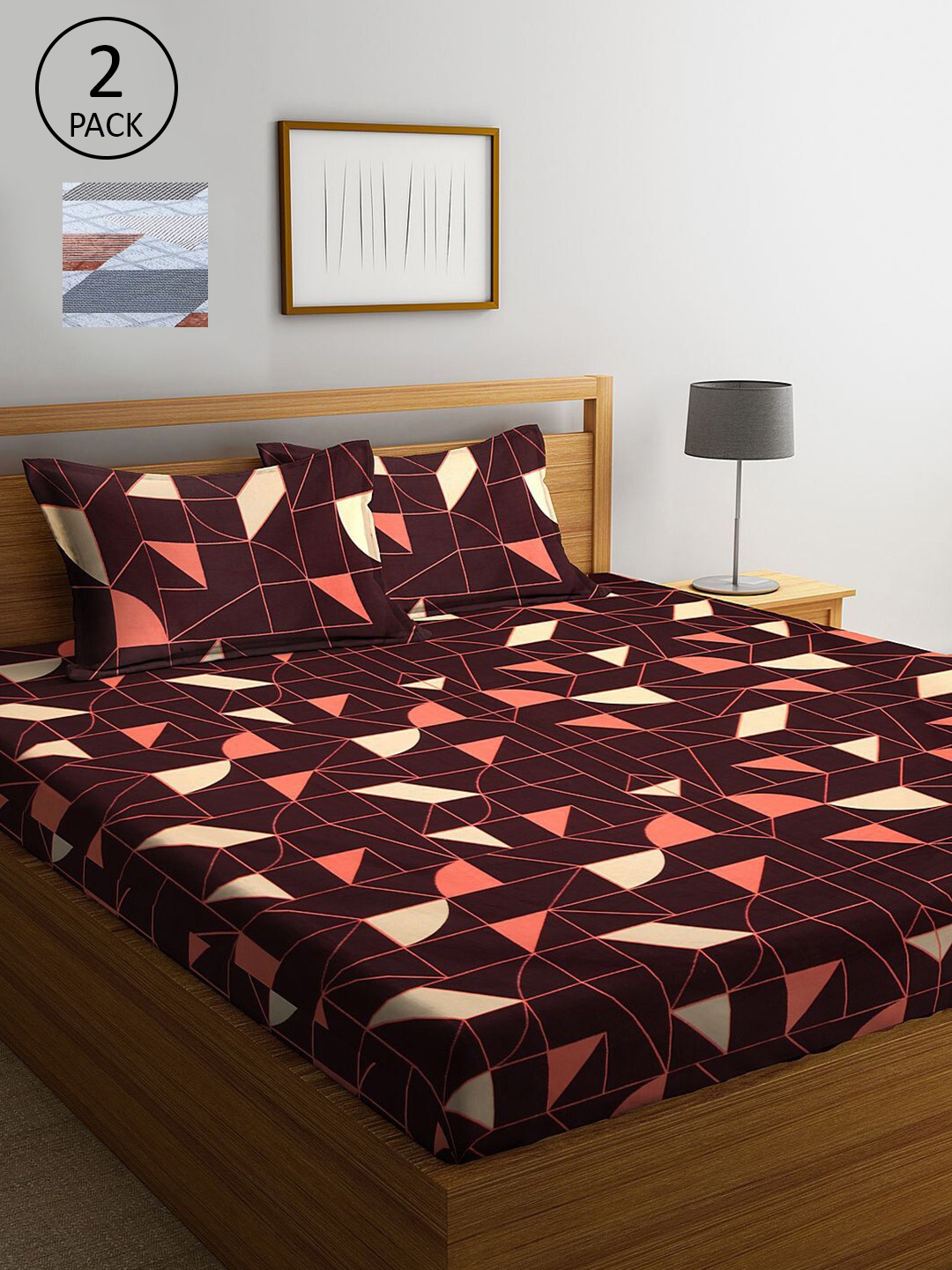 KLOTTHE Maroon & Grey Geometric Printed 210 TC 2 King Bedsheets with 4 Pillow Covers
KLOTTHE Maroon & Grey Geometric Printed 210 TC 2 King Bedsheets with 4 Pillow Covers