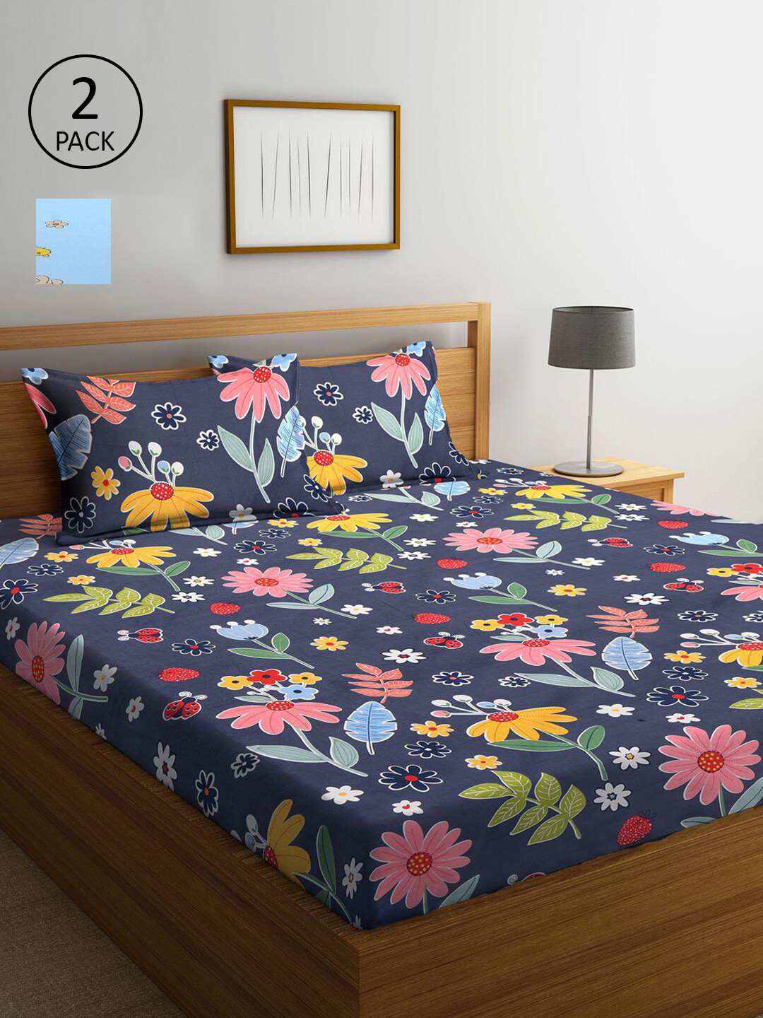 KLOTTHE Blue & Charcoal Floral Printed 210 TC 2 King Bedsheets with 4 Pillow Covers
KLOTTHE Blue & Charcoal Floral Printed 210 TC 2 King Bedsheets with 4 Pillow Covers