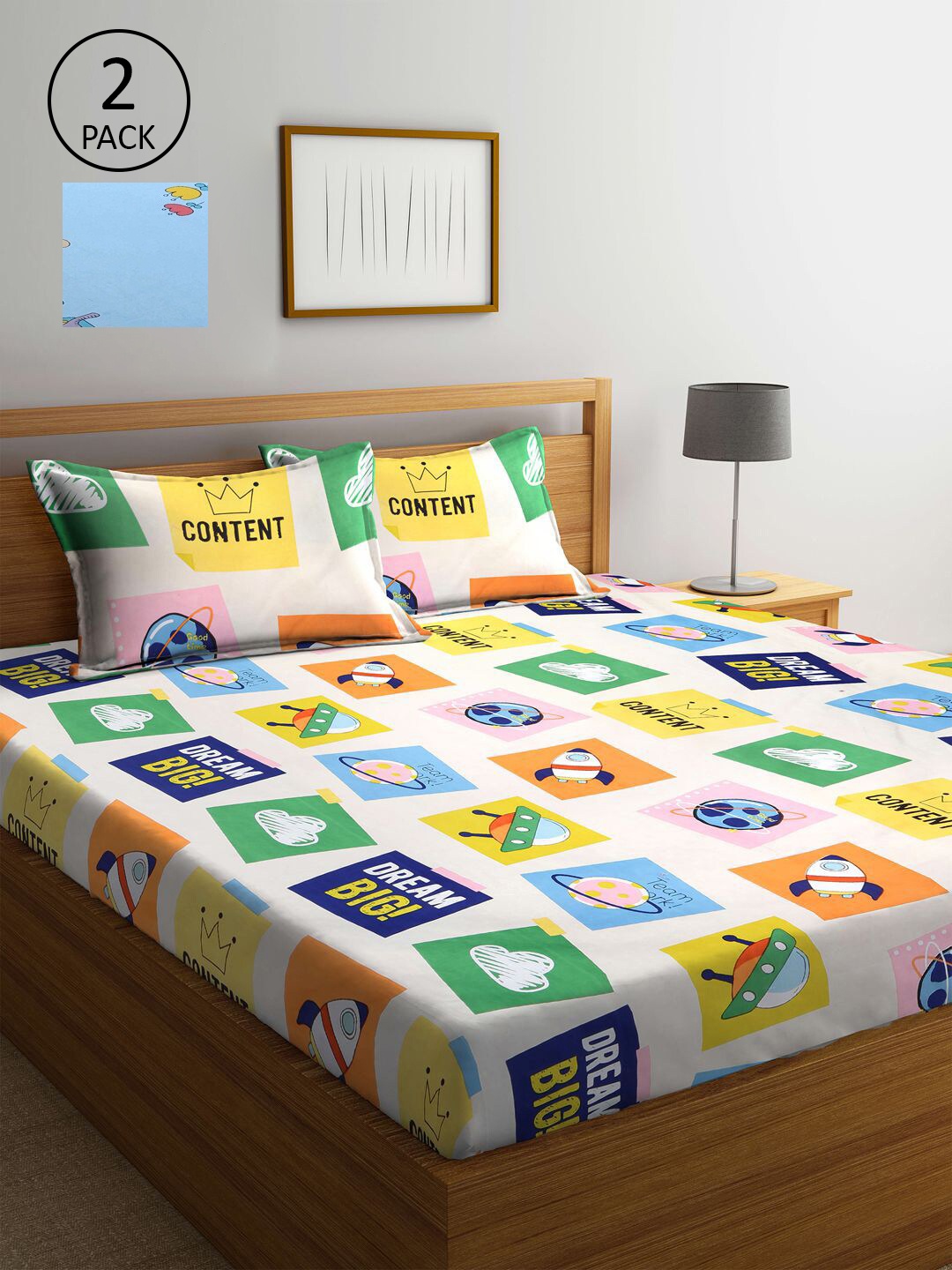 KLOTTHE White & Blue Cartoon Characters 210 TC Set Of 2 King Bedsheet with 4 Pillow Covers
KLOTTHE White & Blue Cartoon Characters 210 TC Set Of 2 King Bedsheet with 4 Pillow Covers