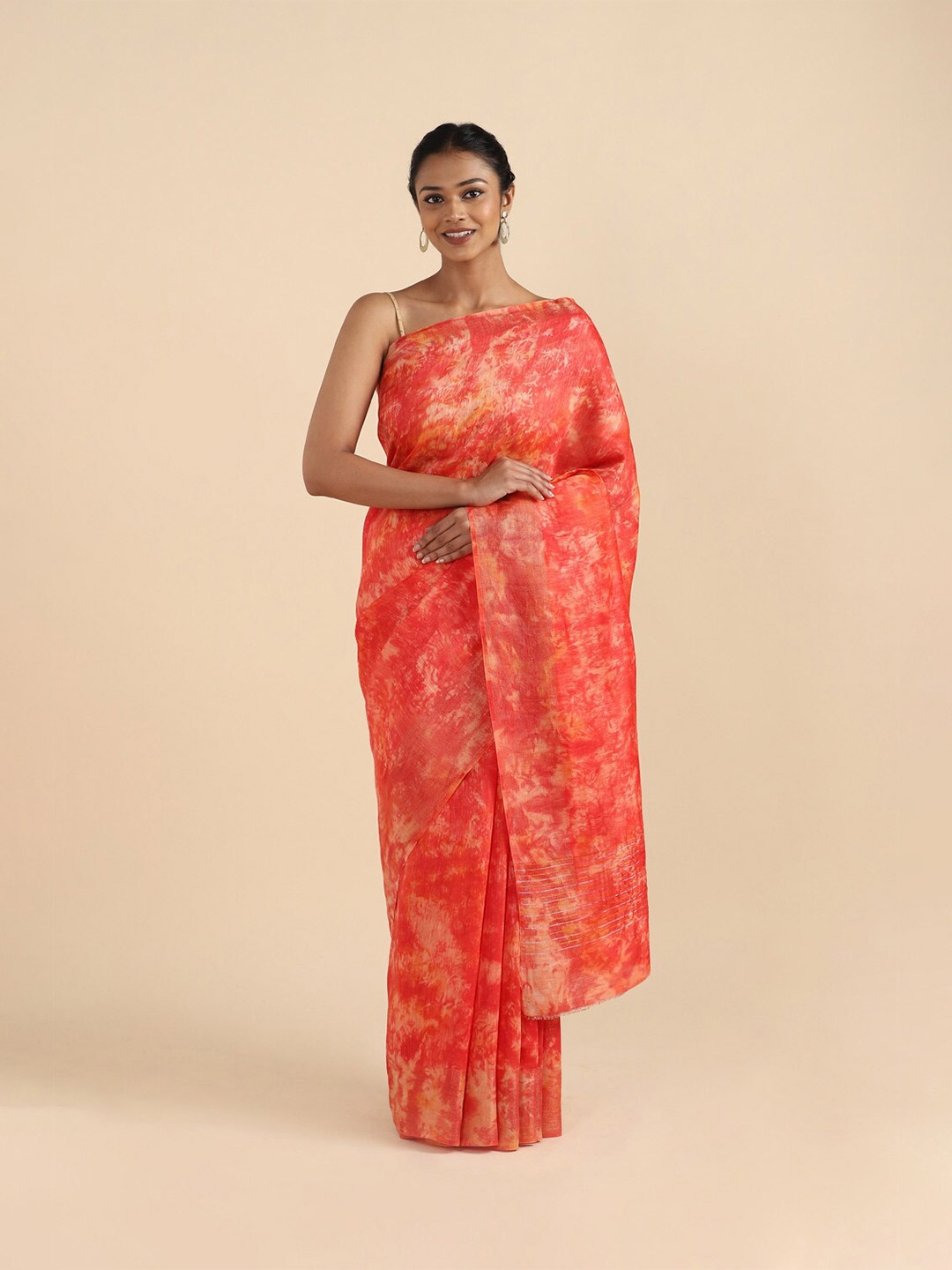 Taneira Orange Tie and Dye Silk Blend Saree