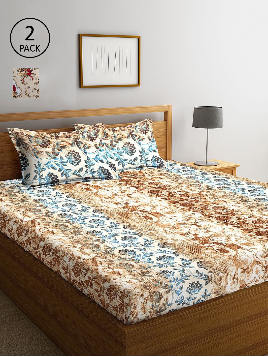KLOTTHE Multi Coloured 210 TC Printed 2 King Cotton Bedsheet with 4 Pillow Covers