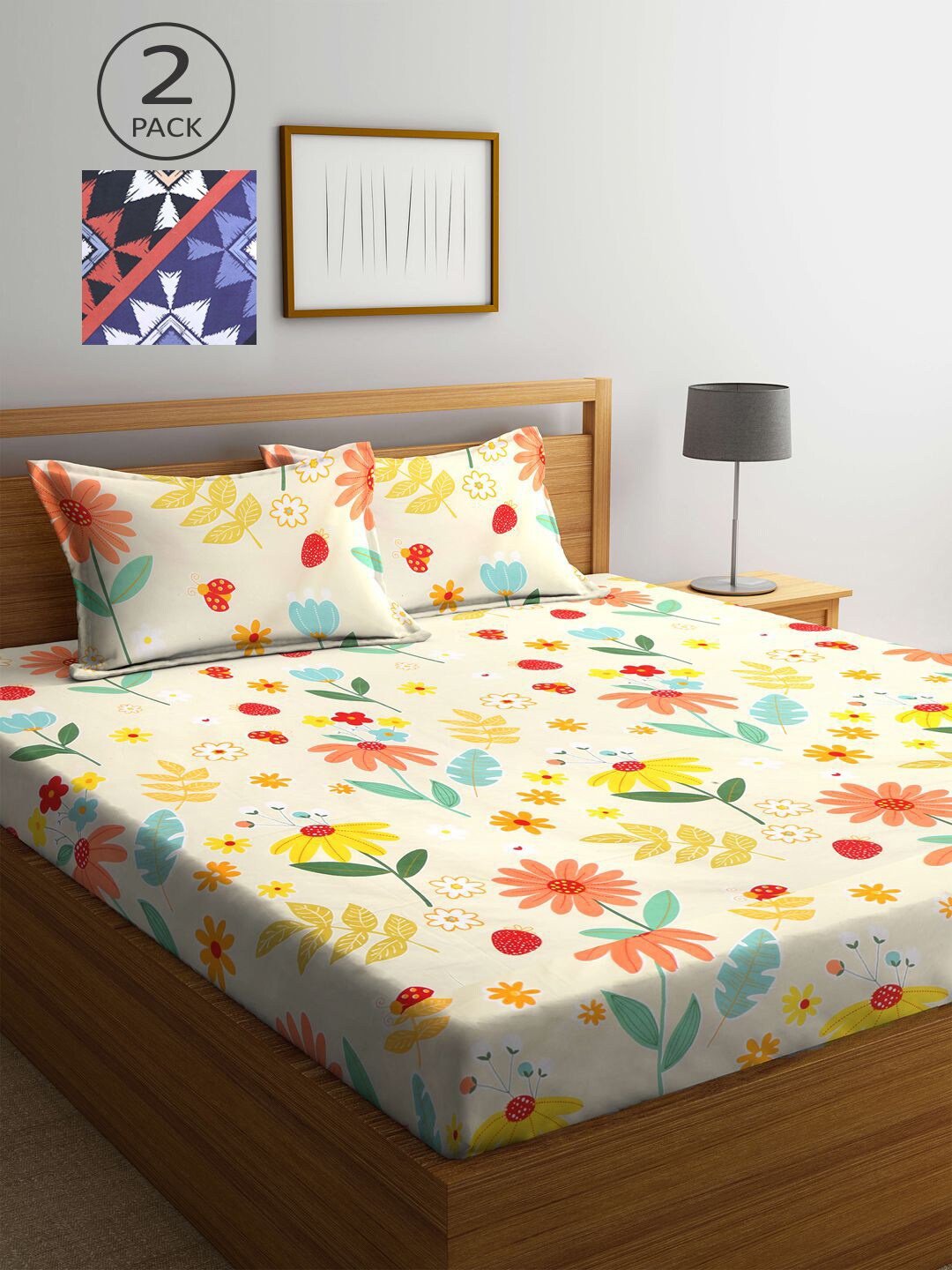 KLOTTHE Multicoloured Printed 210 TC 2 King Bedsheets with 4 Pillow Covers, Multi
KLOTTHE Multicoloured Printed 210 TC 2 King Bedsheets with 4 Pillow Covers, Multi