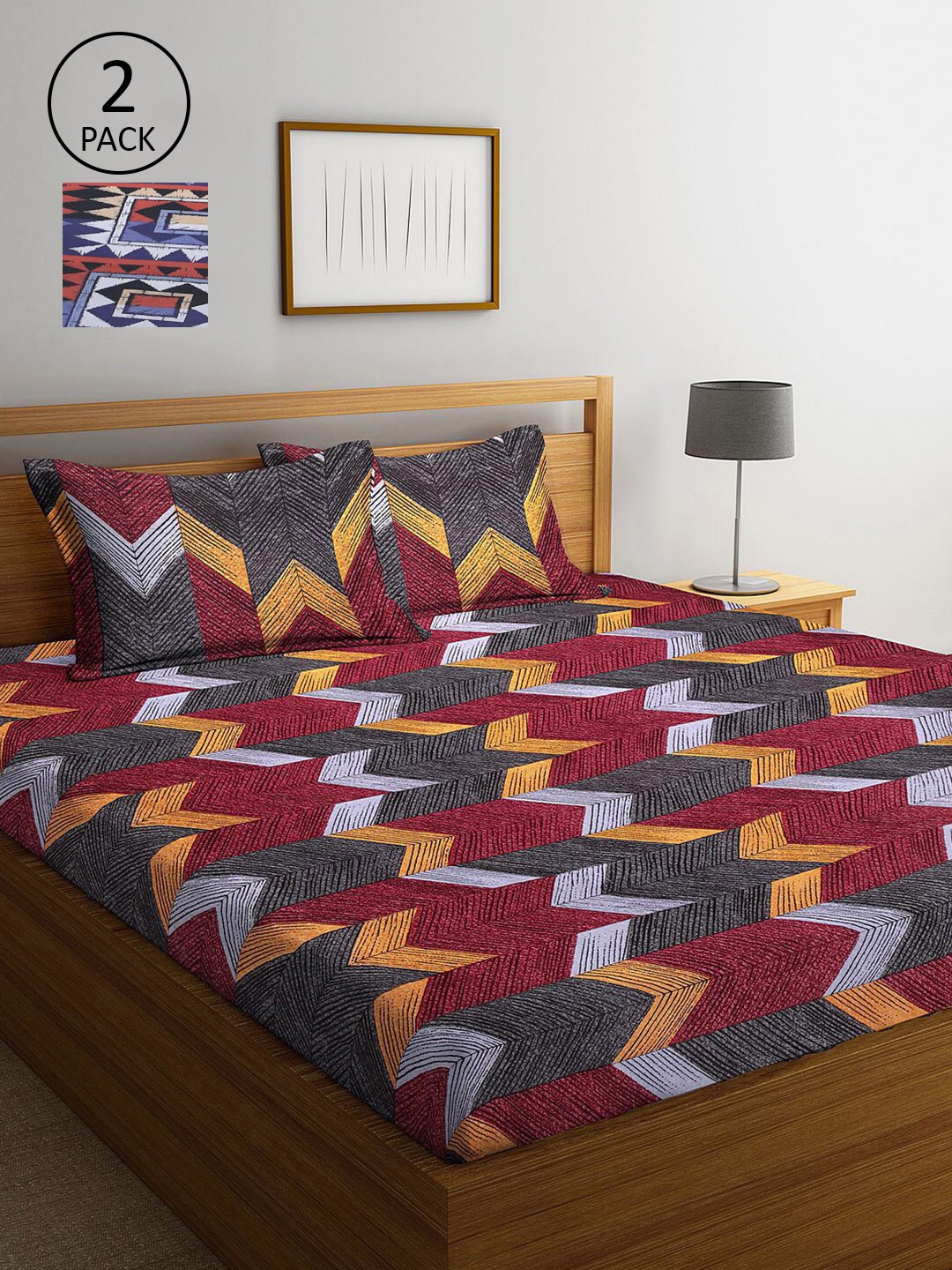 KLOTTHE Multicoloured Geometric 210 TC Set Of 2 King Bedsheet with 4 Pillow Covers, Multi
KLOTTHE Multicoloured Geometric 210 TC Set Of 2 King Bedsheet with 4 Pillow Covers, Multi