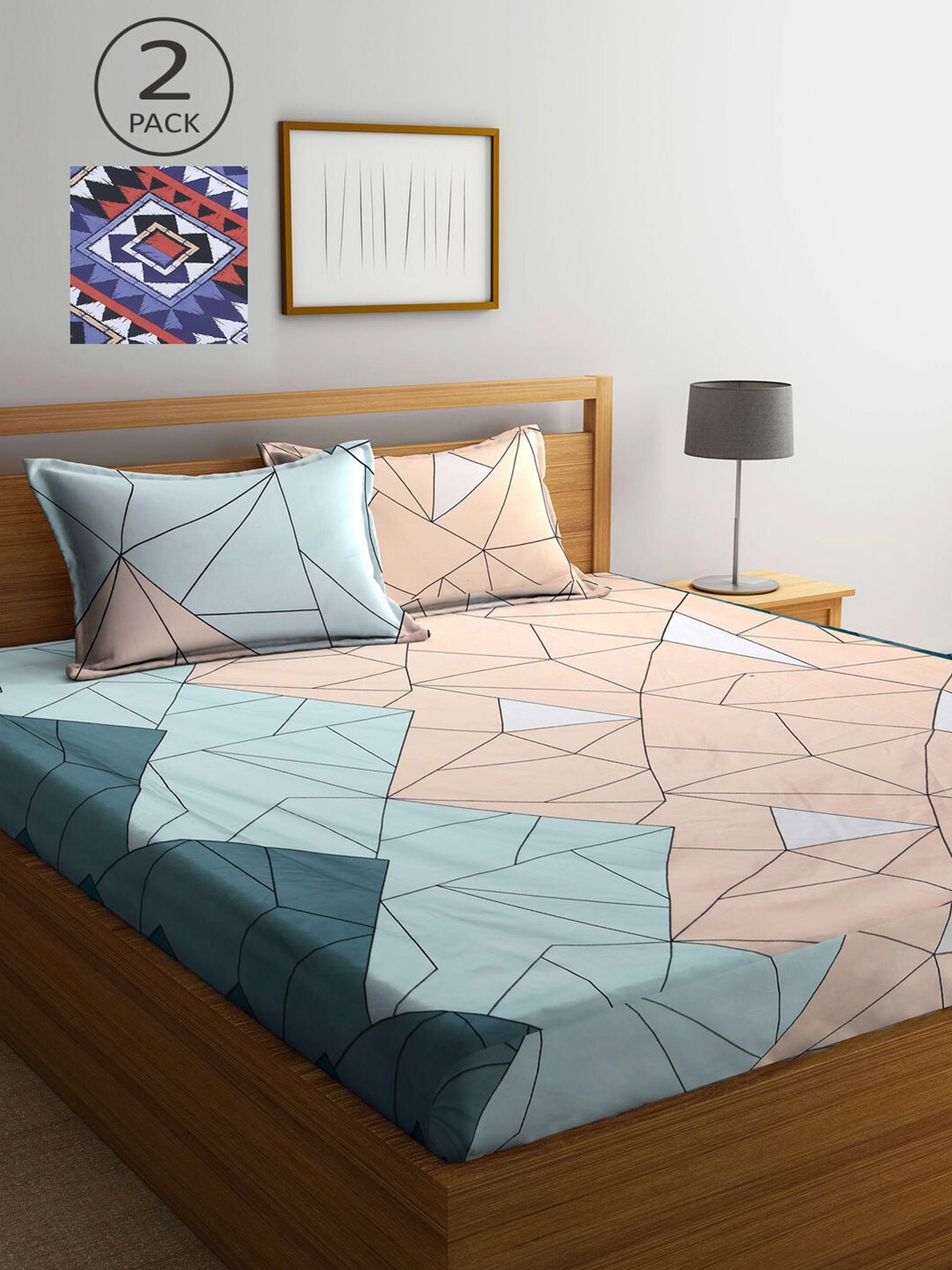 KLOTTHE Blue & Cream-Coloured Geometric Printed 210 TC 2 King Bedsheets with 4 Pillow Covers
KLOTTHE Blue & Cream-Coloured Geometric Printed 210 TC 2 King Bedsheets with 4 Pillow Covers
