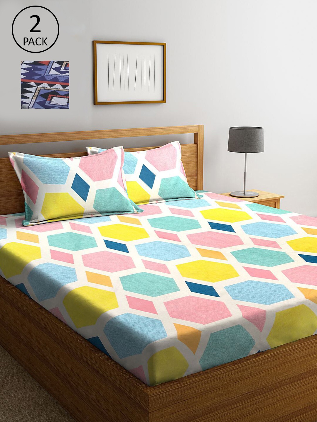 KLOTTHE Yellow & Blue Geometric Printed 210 TC 2 King Bedsheets with 4 Pillow Covers
KLOTTHE Yellow & Blue Geometric Printed 210 TC 2 King Bedsheets with 4 Pillow Covers