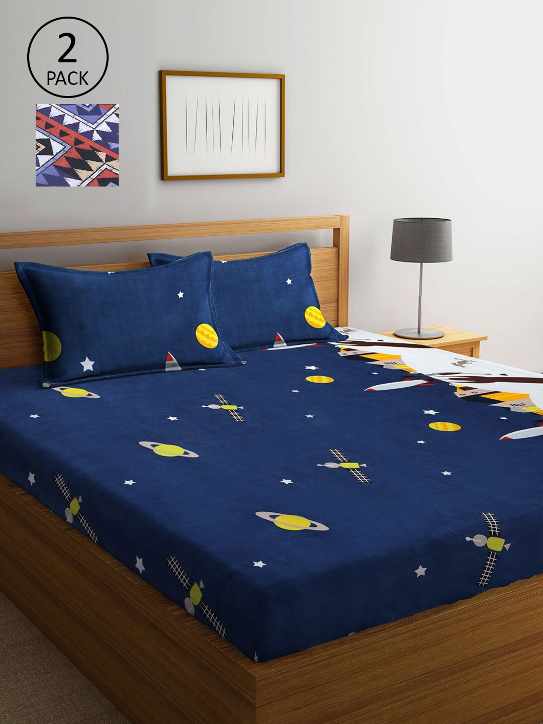 KLOTTHE Blue & Red Conversational 210 TC Set Of 2 King Bedsheet with 4 Pillow Covers
KLOTTHE Blue & Red Conversational 210 TC Set Of 2 King Bedsheet with 4 Pillow Covers