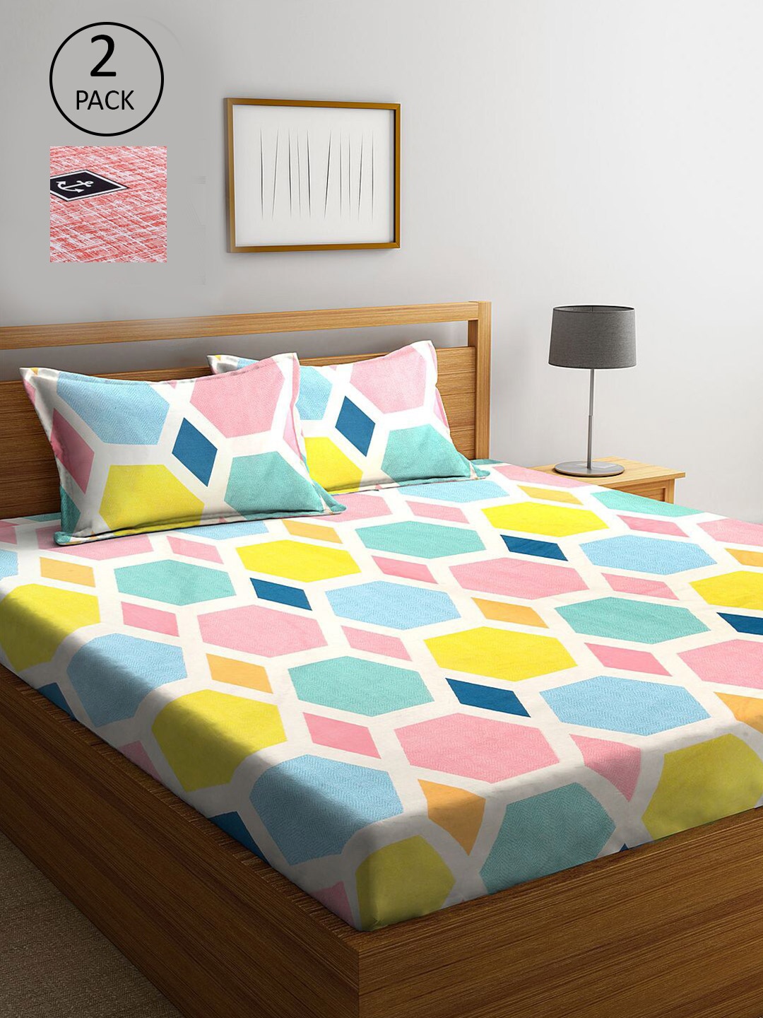 KLOTTHE Yellow & Pink Geometric Printed 210 TC 2 King Bedsheets with 4 Pillow Covers
KLOTTHE Yellow & Pink Geometric Printed 210 TC 2 King Bedsheets with 4 Pillow Covers