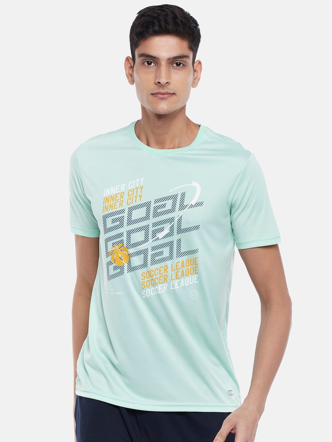 Ajile by Pantaloons Men Sea Green Typography Printed Slim Fit T-shirt