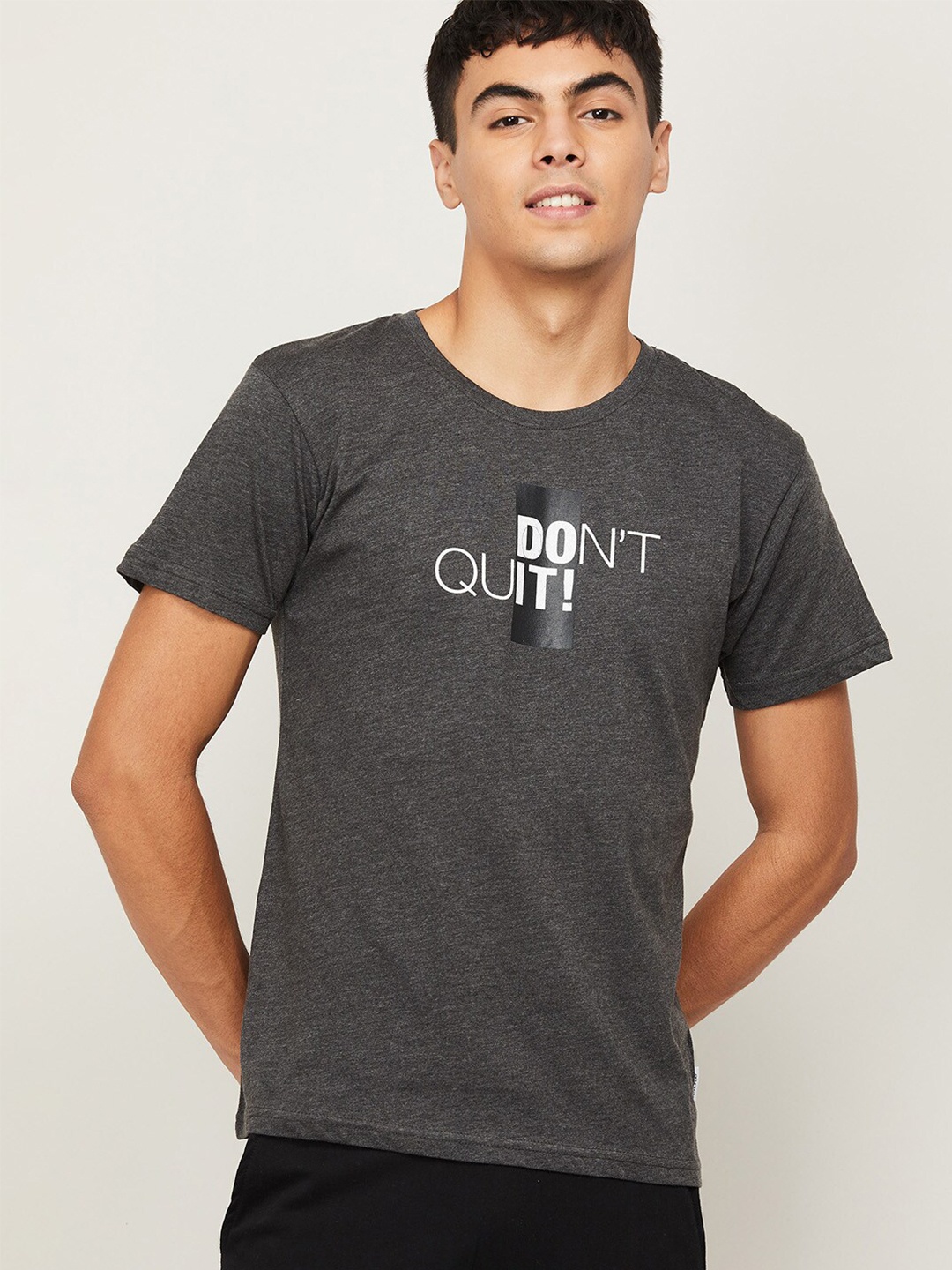 Fame Forever by Lifestyle Men Grey Typography Printed Cotton T-shirt