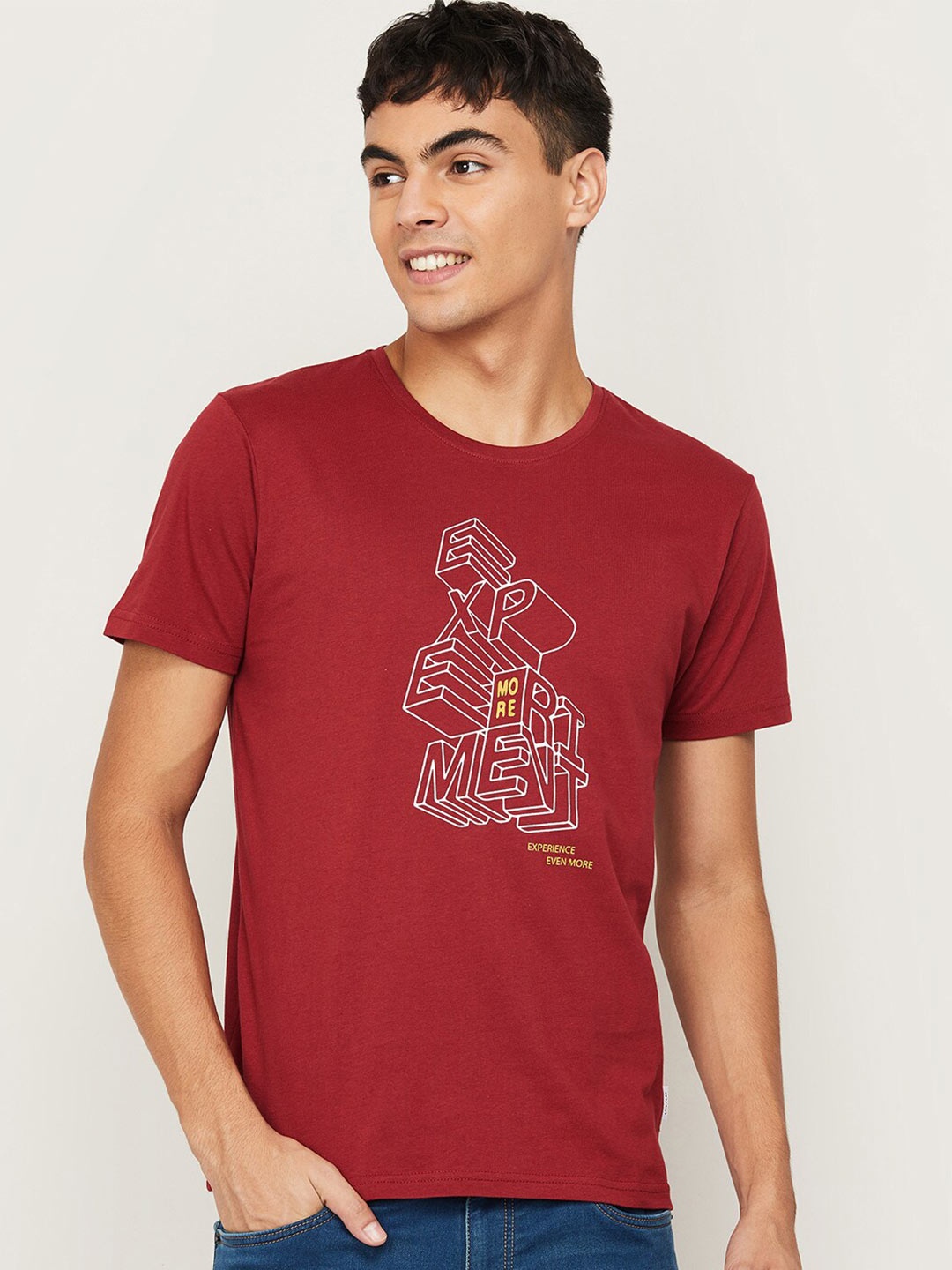 Fame Forever by Lifestyle Men Red Printed Cotton T-shirt