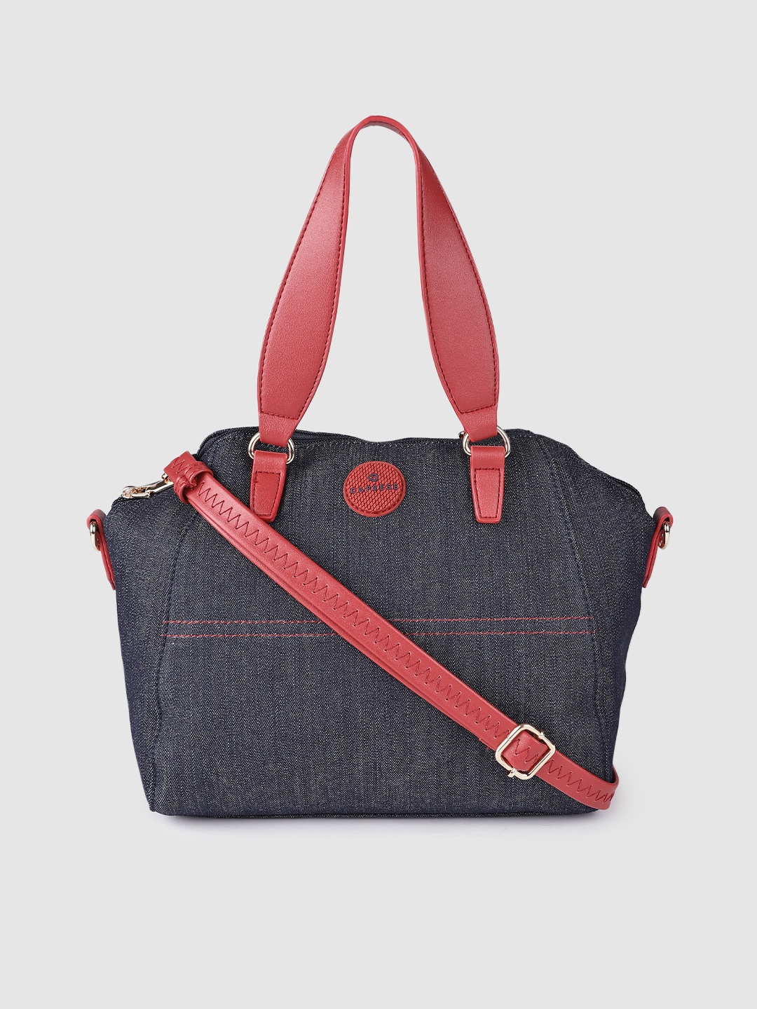 Caprese Navy Blue & Red Handheld Bag