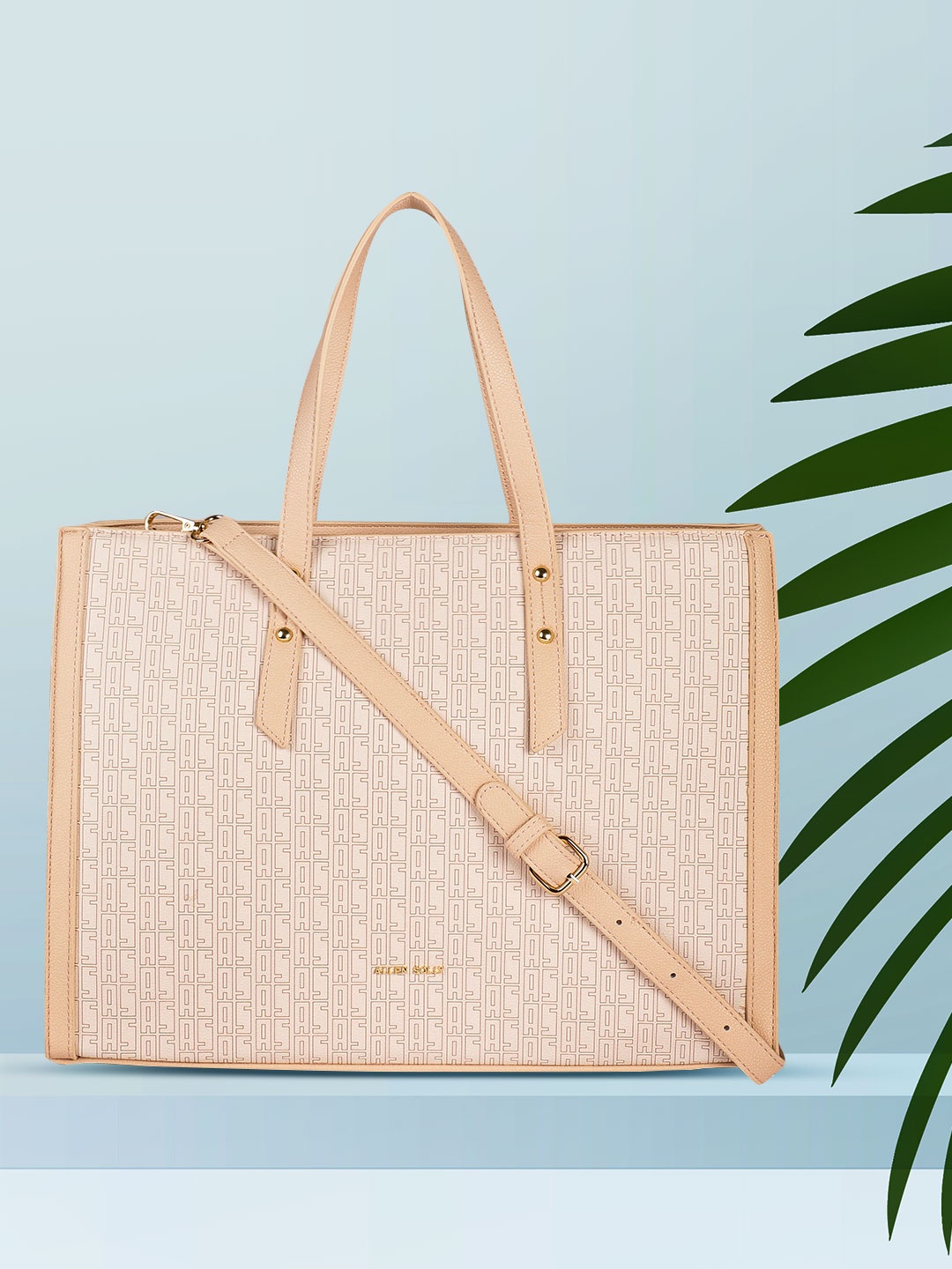 Allen Solly Beige Printed PU Structured Shoulder Bag