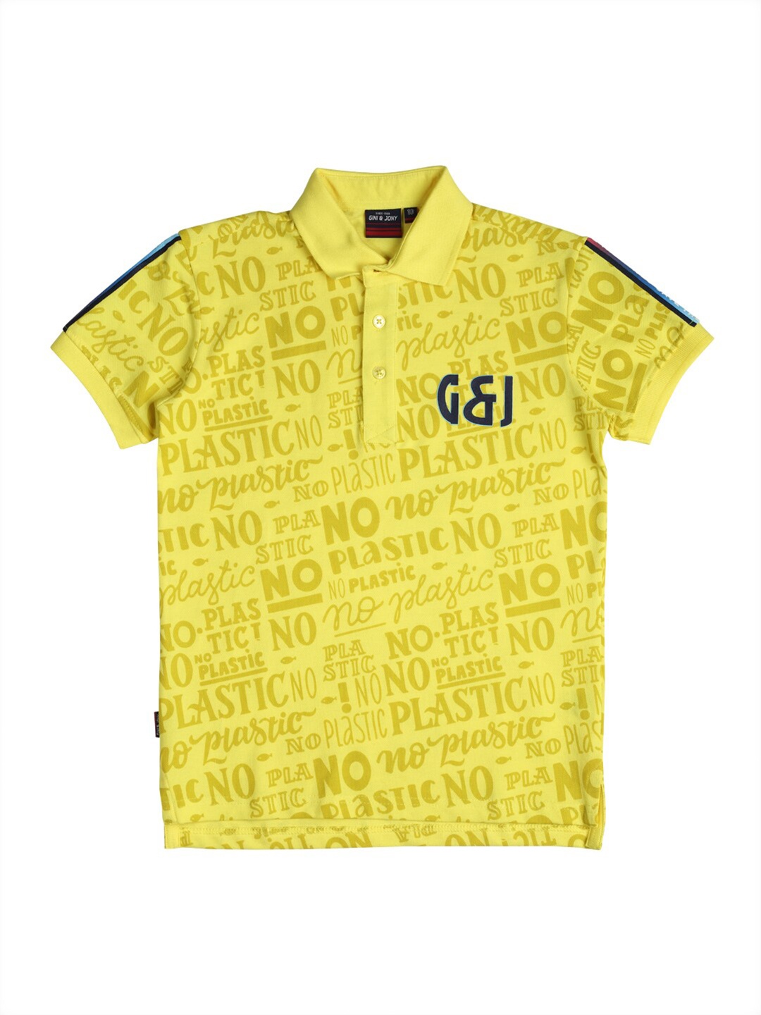 Gini and Jony Boys Yellow Typography Printed Polo Collar T-shirt
