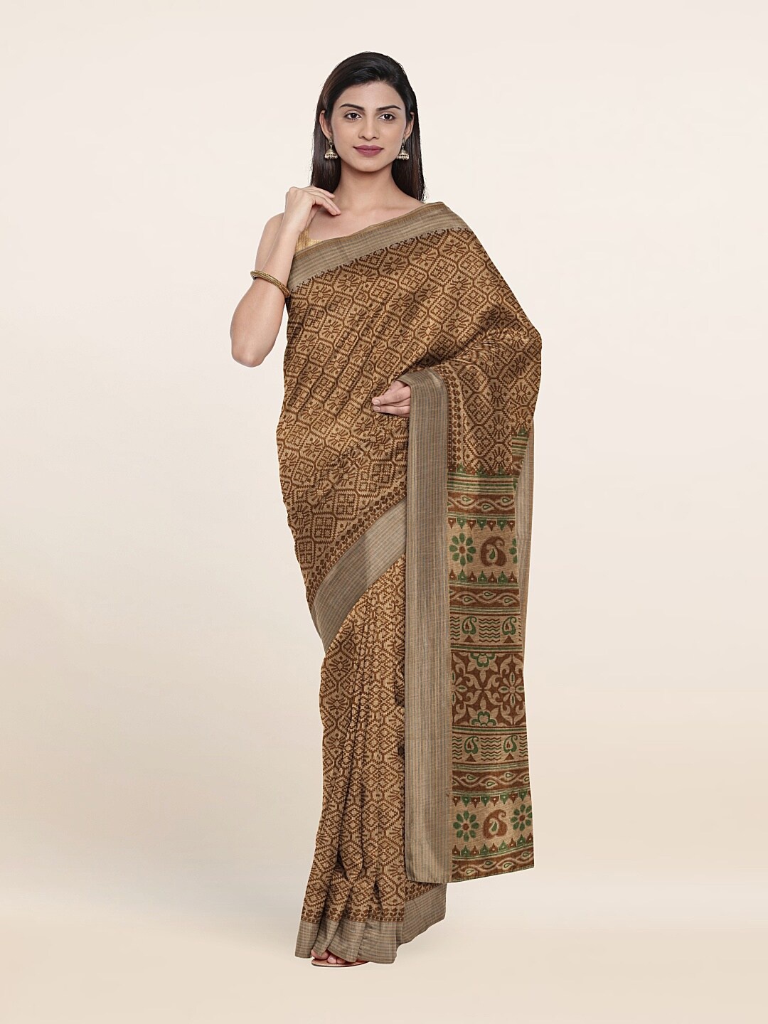 Pothys Brown Ethnic Motifs Printed Saree