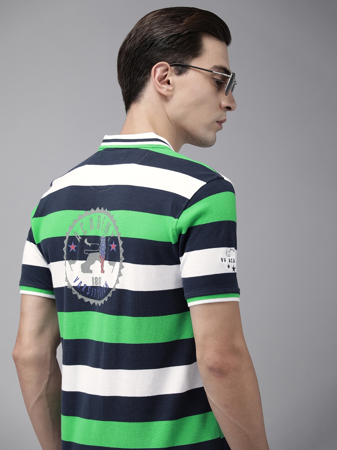 Van Heusen ACADEMY Men White & Green Striped Polo Collar Pure Cotton Slim Fit T-shirt
Van Heusen ACADEMY Men White & Green Striped Polo Collar Pure Cotton Slim Fit T-shirt