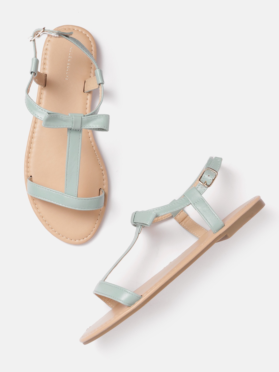 Allen Solly Women Sage Green T-Strap Flats with Bows