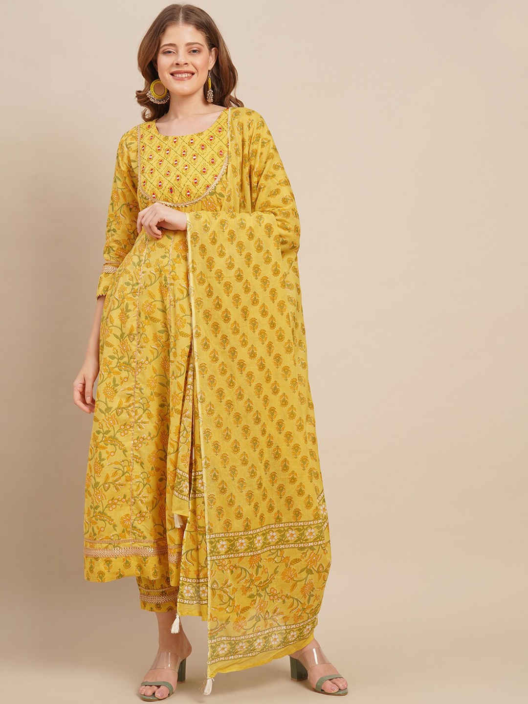 FASHOR Women Yellow Ethnic Motifs Printed Mirror Work Pure Cotton Kurta with Trousers
FASHOR Women Yellow Ethnic Motifs Printed Mirror Work Pure Cotton Kurta with Trousers