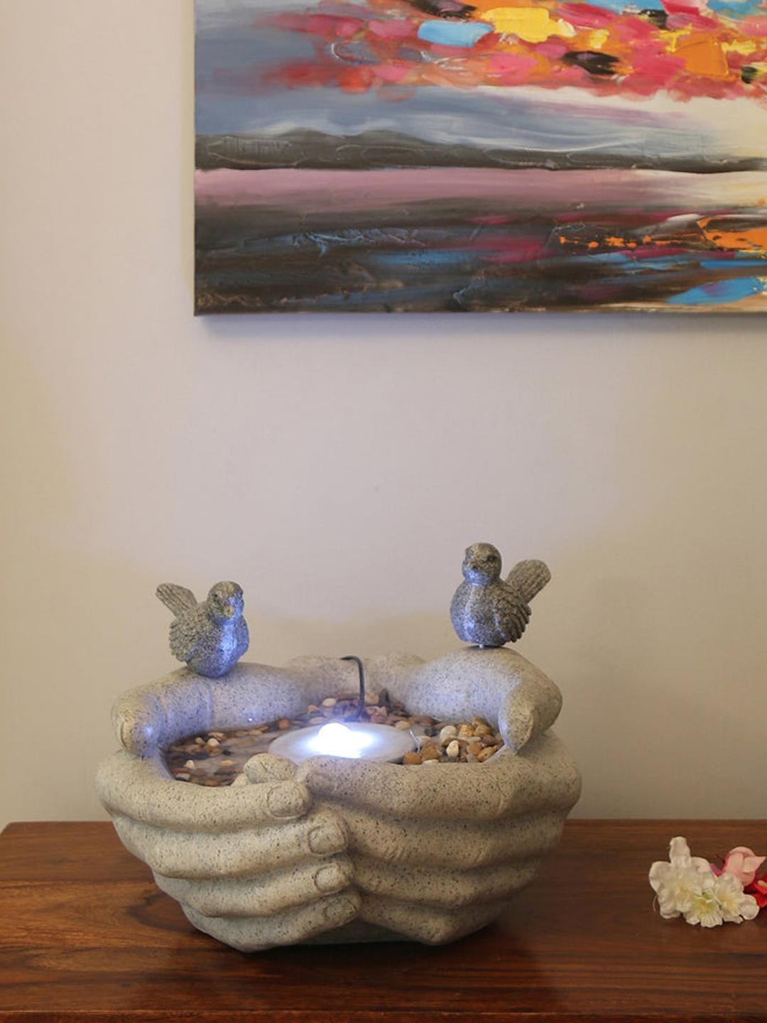 Athome by Nilkamal Grey Polyresin Water Fountain With LED Lights