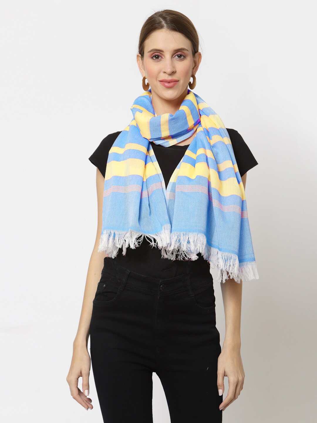 KLOTTHE Women Blue & Yellow Striped Stole