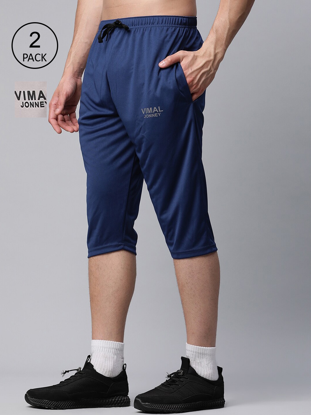 VIMAL JONNEY Men Pack Of 2 Blue & Grey Melange Training or Gym Sports Shorts