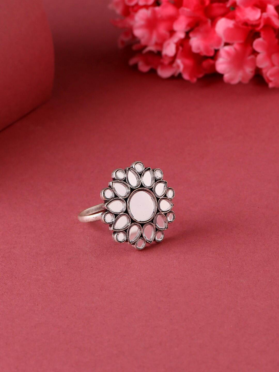 VIRAASI Oxidised Silver-Toned & Floral Designed Finger Ring 
VIRAASI Oxidised Silver-Toned & Floral Designed Finger Ring