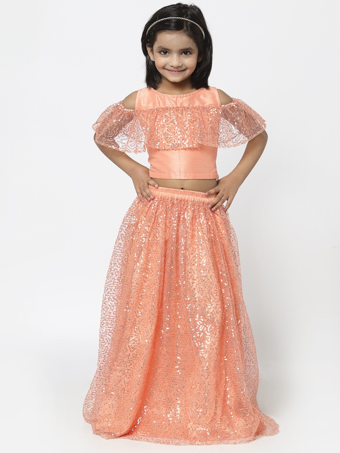studio rasa Girls Peach-Coloured & Golden Sequinned Ready to Wear Dupion Silk Lehenga Set
studio rasa Girls Peach-Coloured & Golden Sequinned Ready to Wear Dupion Silk Lehenga Set