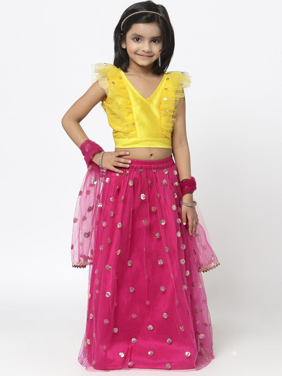 studio rasa Girls Pink & Yellow Embroidered Sequinned Ready to Wear Lehenga & Blouse With Dupatta
studio rasa Girls Pink & Yellow Embroidered Sequinned Ready to Wear Lehenga & Blouse With Dupatta