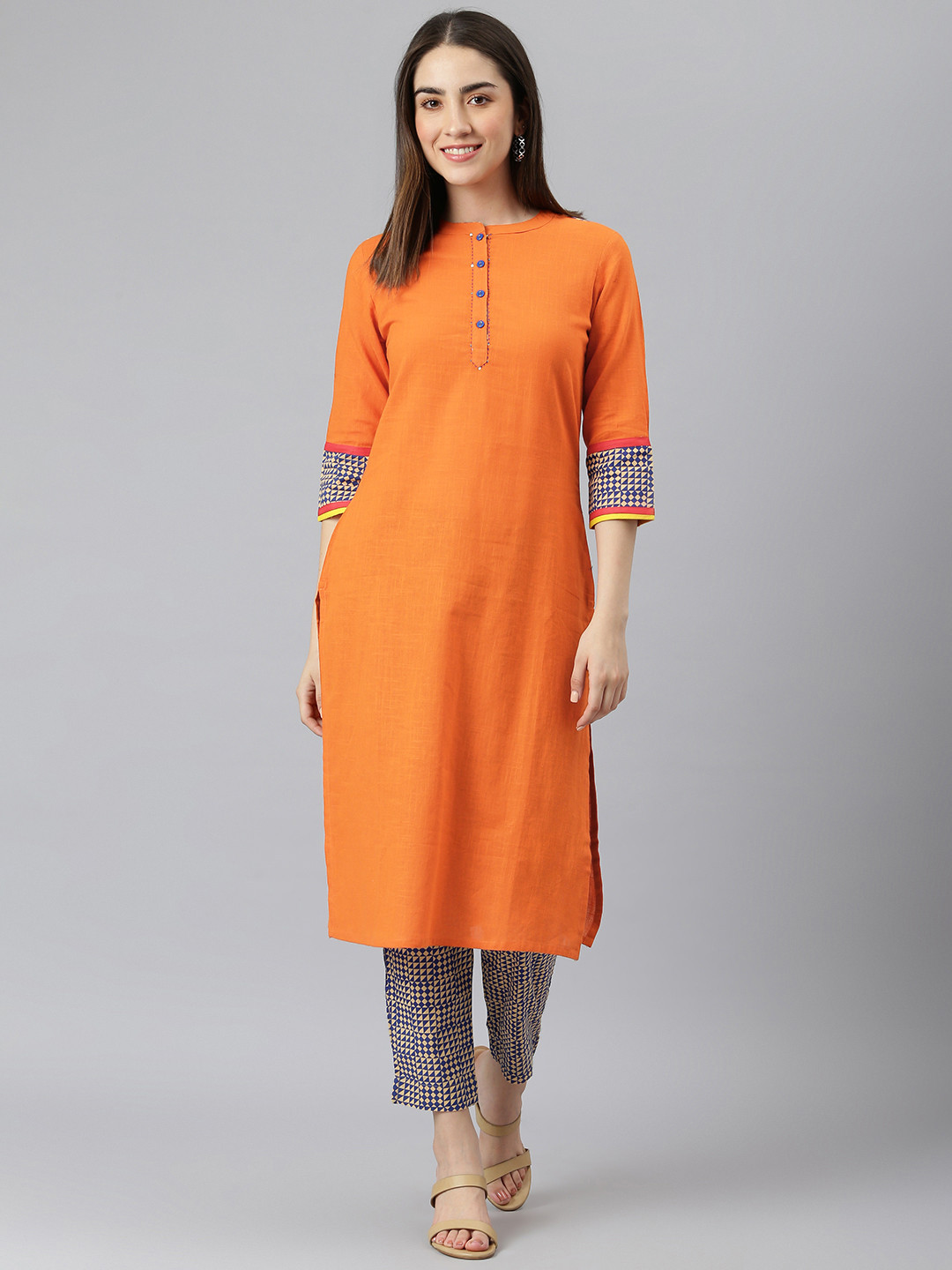 DESI BEATS Women Orange Pure Cotton Kurta with Trousers 
DESI BEATS Women Orange Pure Cotton Kurta with Trousers