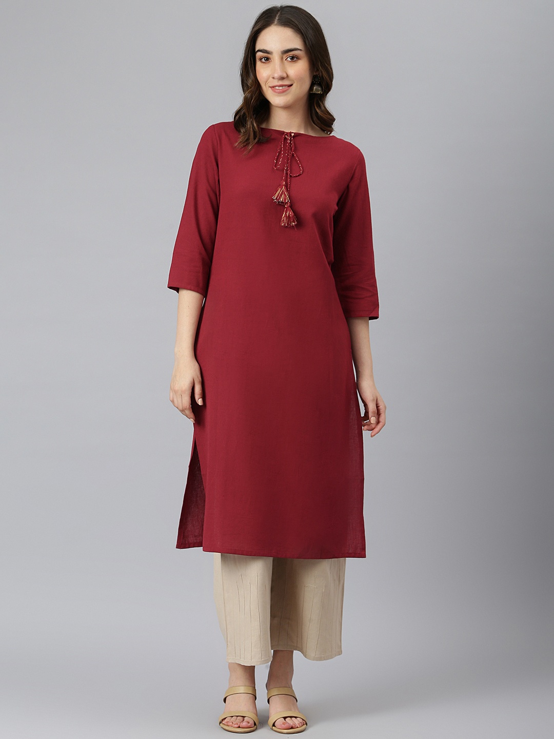 DESI BEATS Women Maroon Kurta