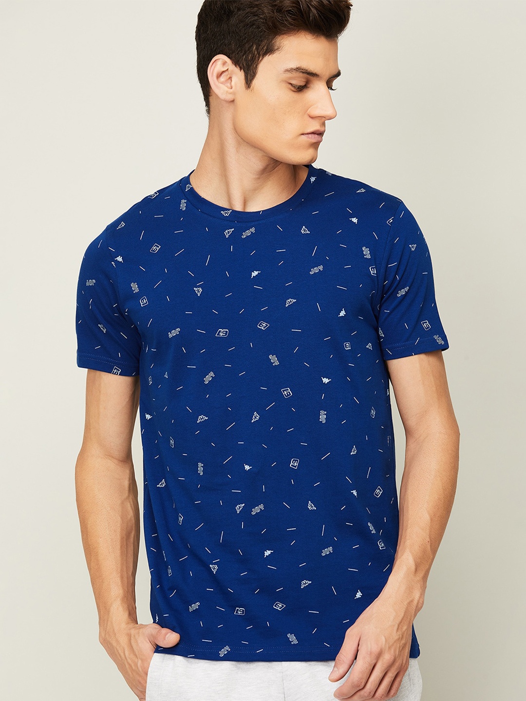 Kappa Men Blue Printed Slim Fit T-shirt