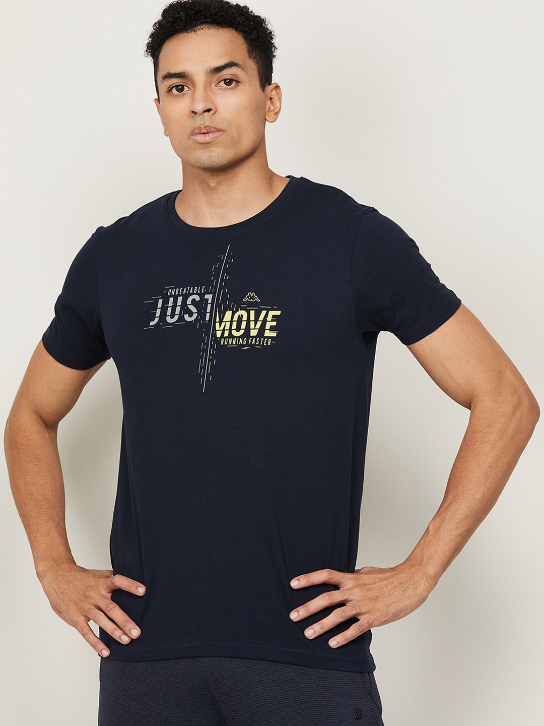 Kappa Men Navy Blue Typography Printed Slim Fit T-shirt