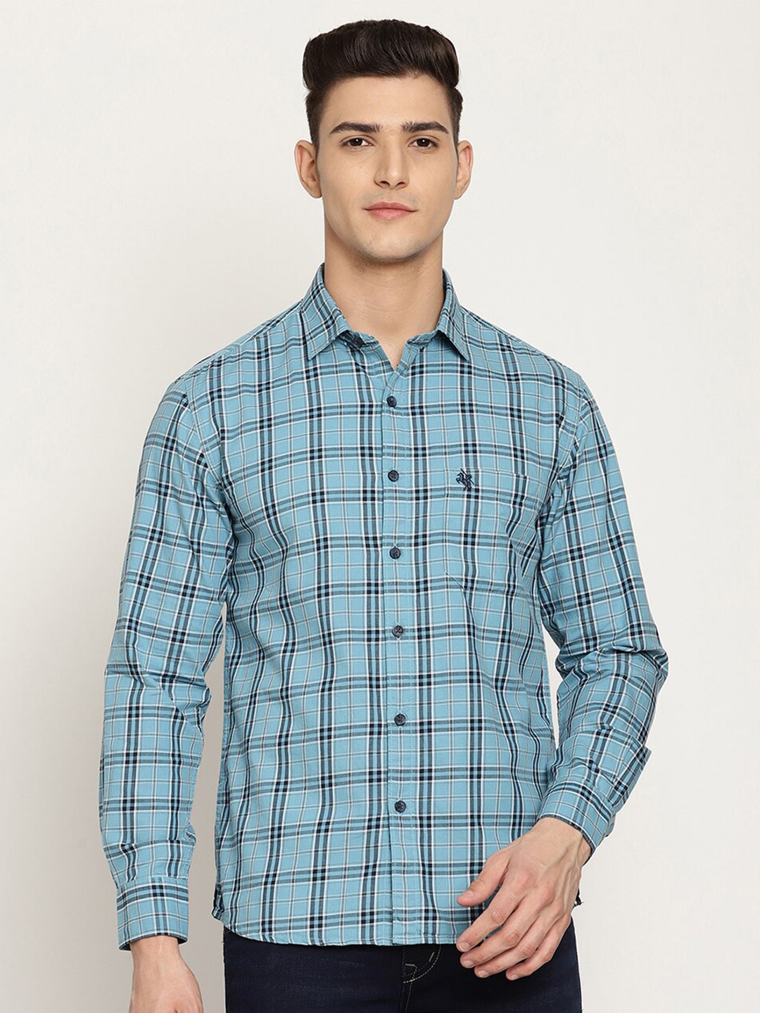 Cantabil Men Blue Checked Casual Shirt