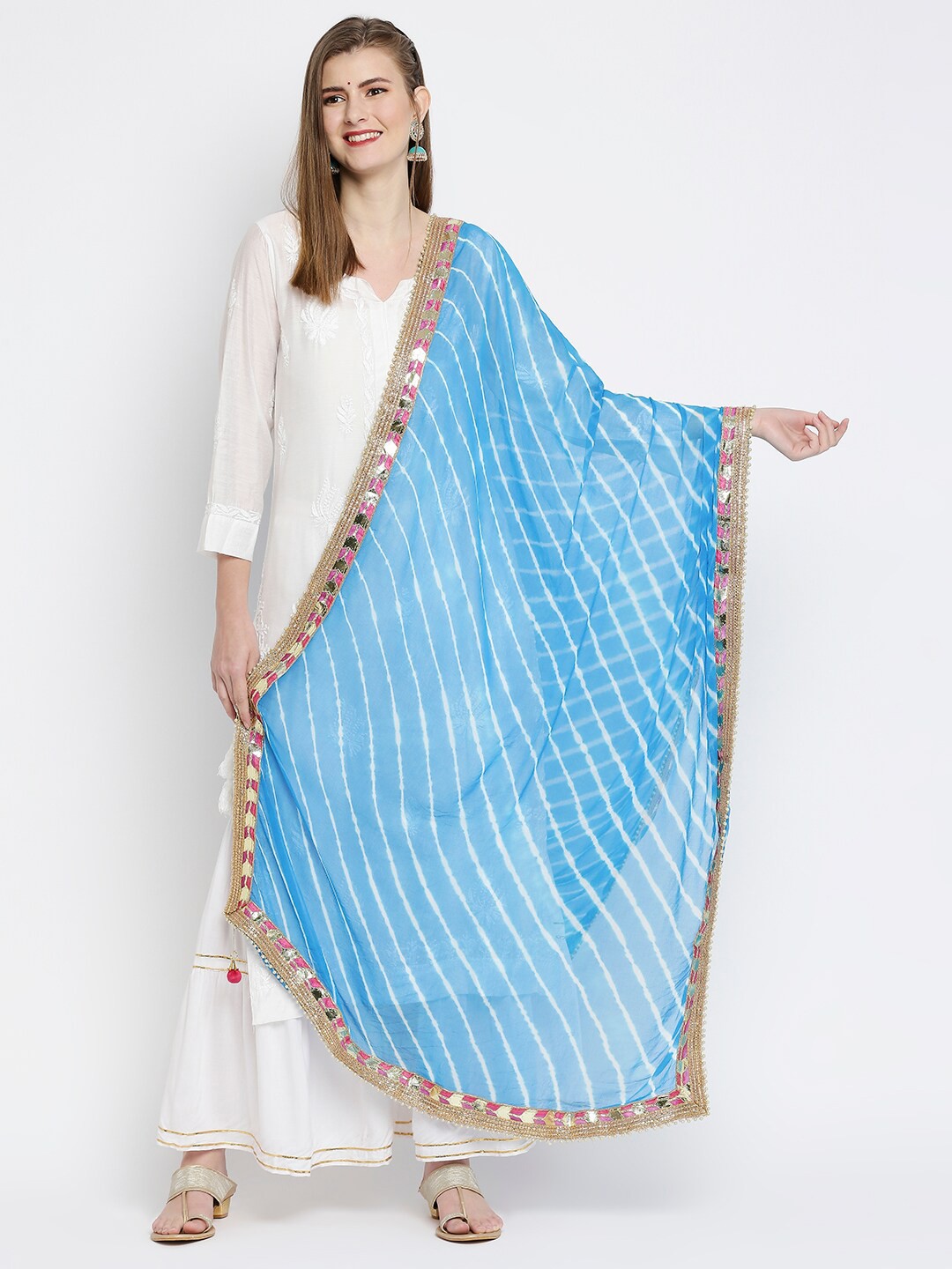 Dupatta Bazaar Women Turquoise Blue & White Printed Georgette Dupatta with Gotta Patti
Dupatta Bazaar Women Turquoise Blue & White Printed Georgette Dupatta with Gotta Patti